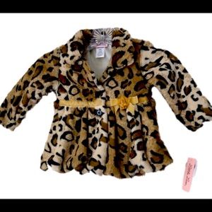 Girls fashion jacket pea coat leopard faux fur Little Lass top cheetah button